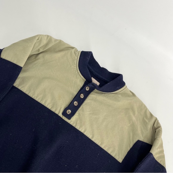 Vintage C.C. Filson Sweater Mens Medium Navy Blue  Tan Waterfowl Henley Heavy - Picture 2 of 9